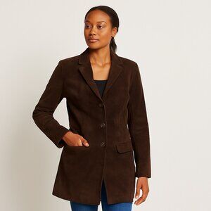 Danier Women Suede Blazer Jacket Notched Chocolate Brown M L Academia Preppy Vtg